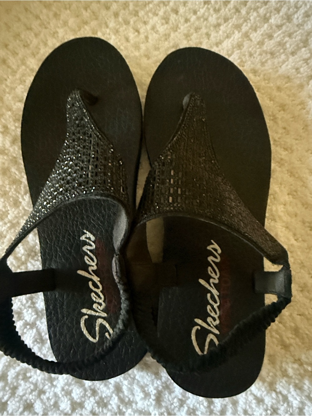 Skechers Women's Black Beaded Elastic Back Sandals, Size 8